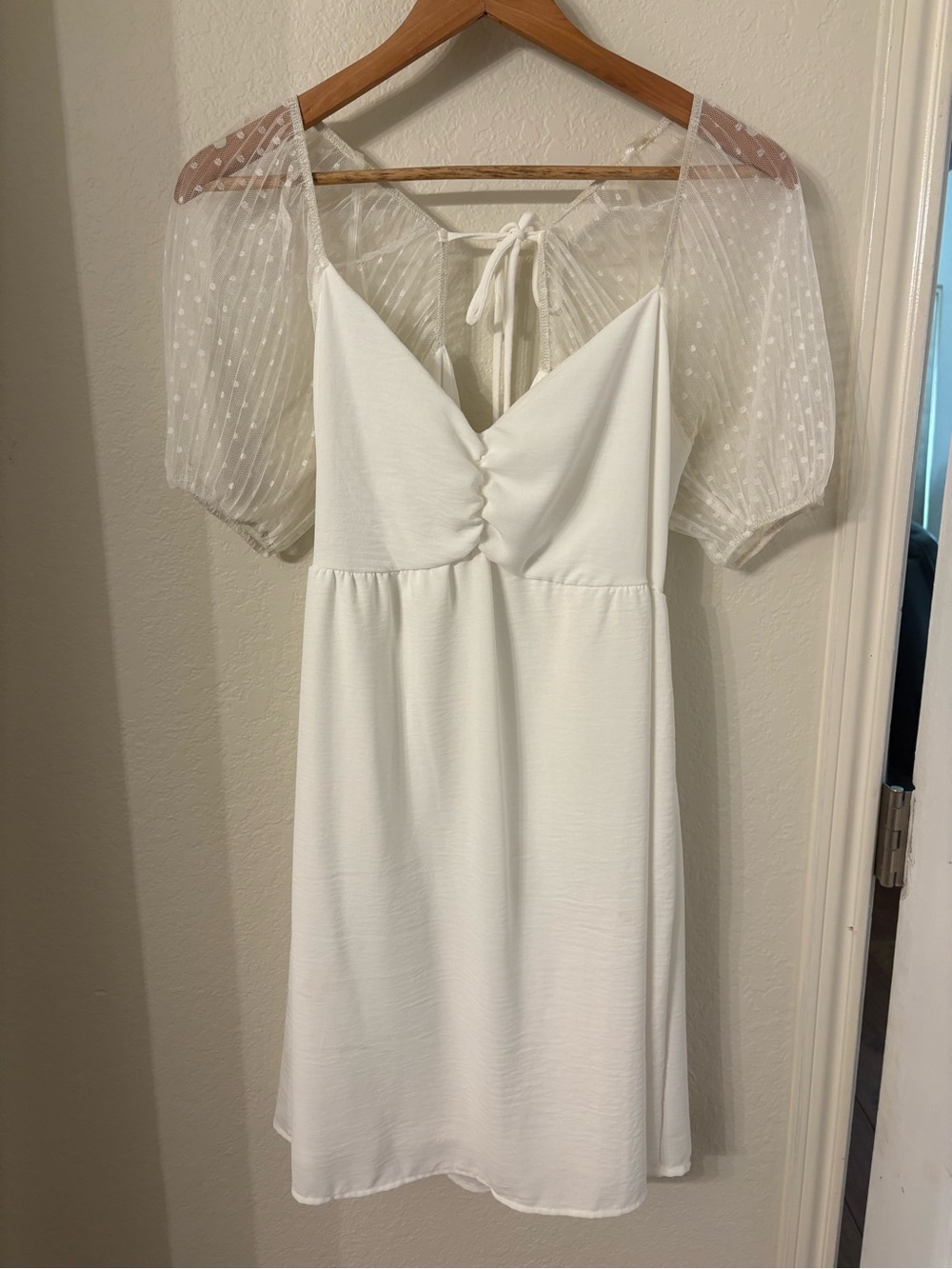 Altar'd State Natalie LWD White Swiss Dot Lace Sleeve Mini Dress L Made in USA